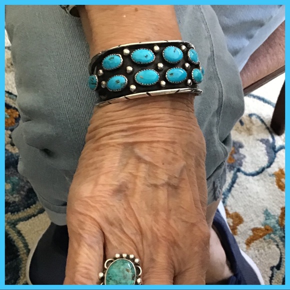 VTG PL BEGAY SHADOWBOX STERLING TURQUOISE CUFF - Picture 6 of 8